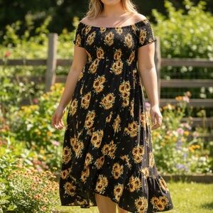 Torrid Sunflower Off Shoulder Maxi Dress | Size 1X (14/16) Like New